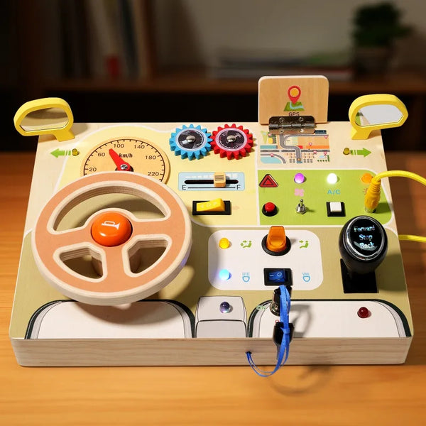 Montessori Wooden Steering Wheel Toy – Interactive Busy Board for Kids