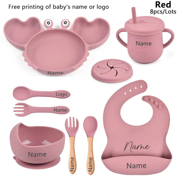 Baby Silicone Tableware Set – Crab Design with Suction Plate & Personalized Spoon