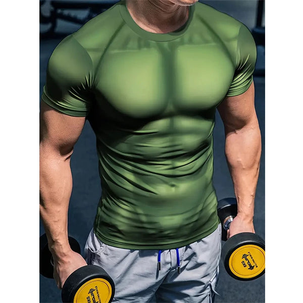 3D Muscular Print T-Shirt – Funny Fitness Cosplay Tee for Men
