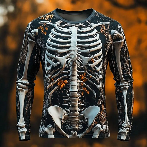 3D Skull Print Long Sleeve T-Shirt – Halloween Punk Streetwear Top